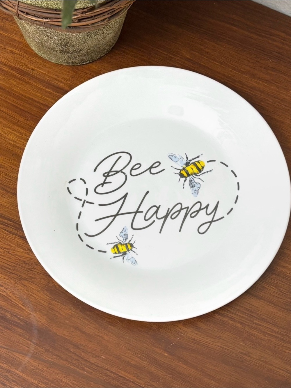 FARMHOUSE *BEE HAPPY* DECORTAIVE PLATE CERAMIC COTTAGECORE HONEY BEE BUMBLE BEE
